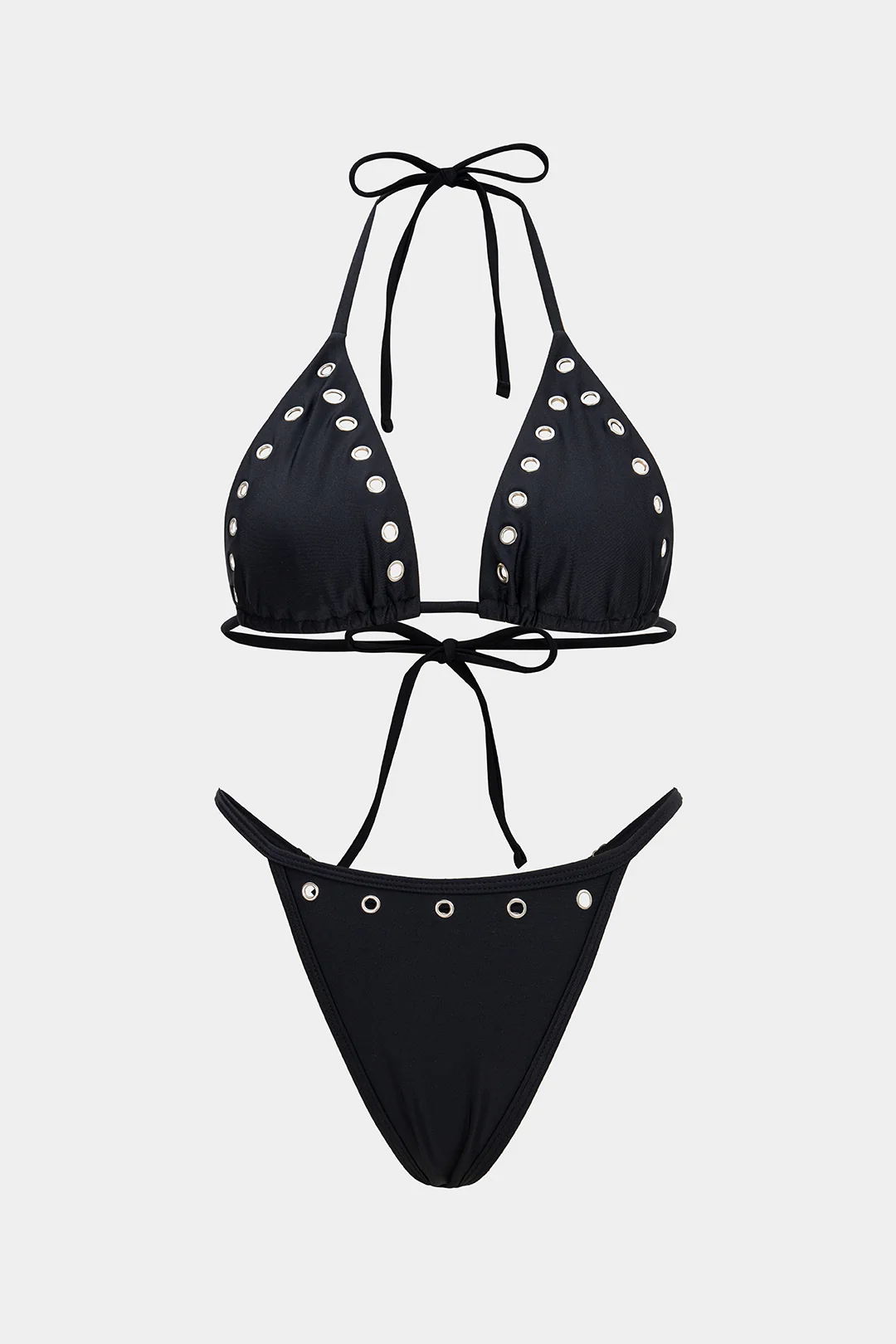 Halter Neck Eyelet Tie Up Bikini Set - Flockneti