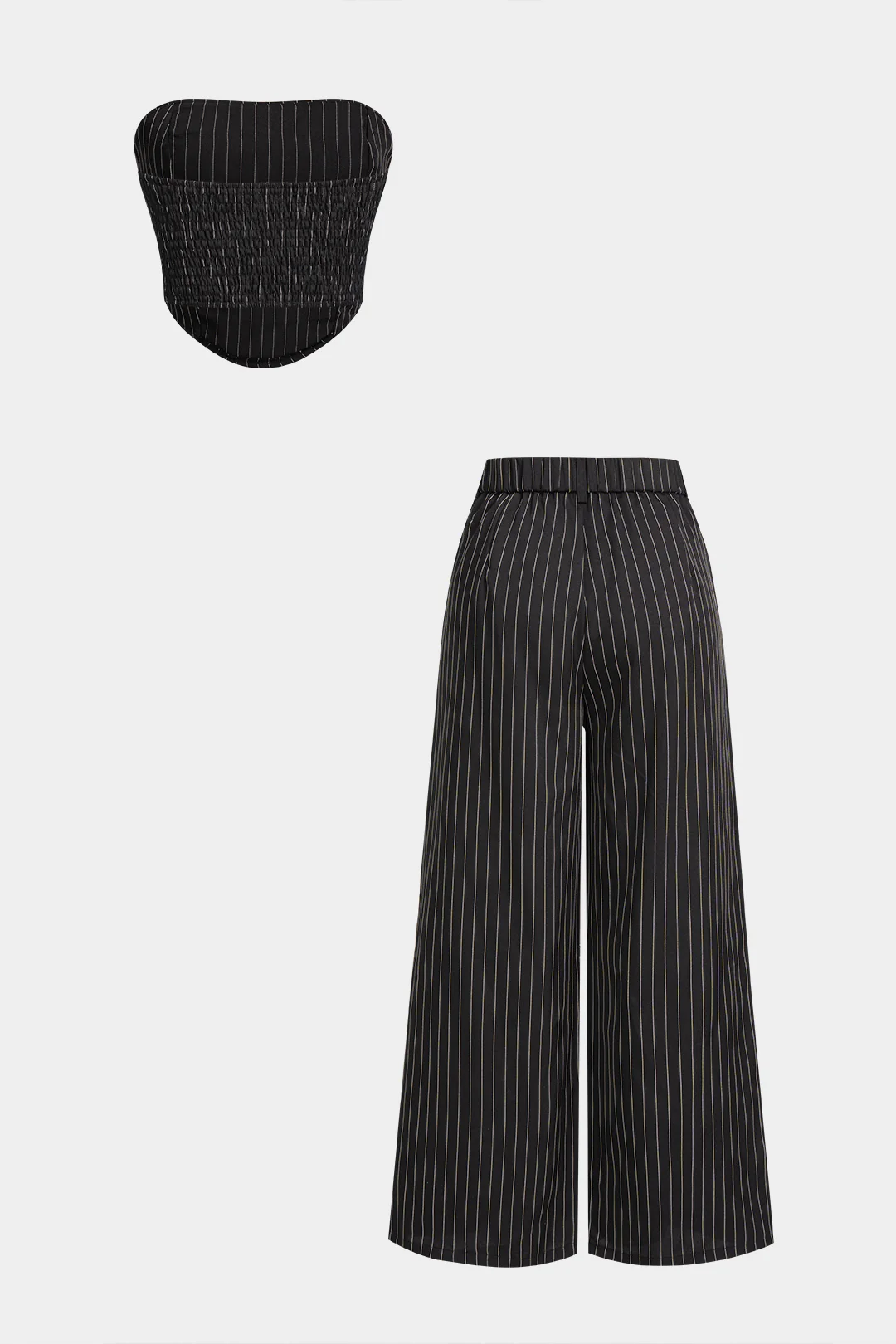 Striped Tube Top And Wide Leg Pants Set - Flockneti