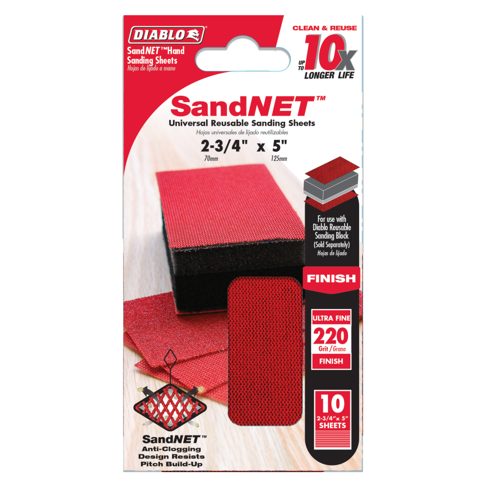 Diablo Tools SandNET Sanding Sheets 2 3/4″ x 5″ 220 Grit Reusable 10pc - Flockneti
