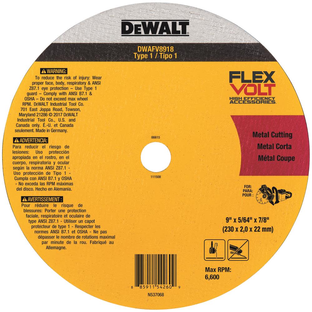 DEWALT 9 In. x 5/64 In. x 7/8 T1 FLEXVOLT Cutoff Wheel - Flockneti