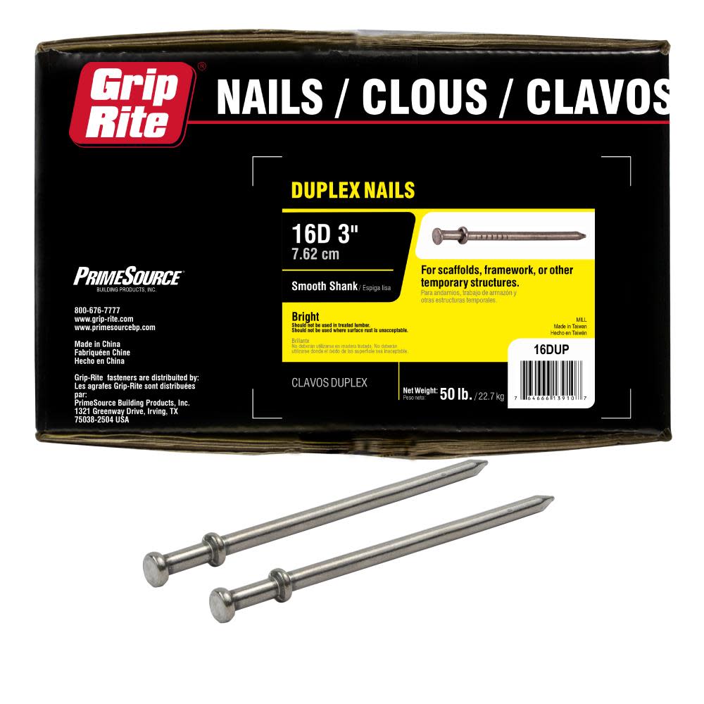 Grip Rite 3″ Nails Bright Steel Duplex 8 Gauge 50lb 2133qty - Flockneti