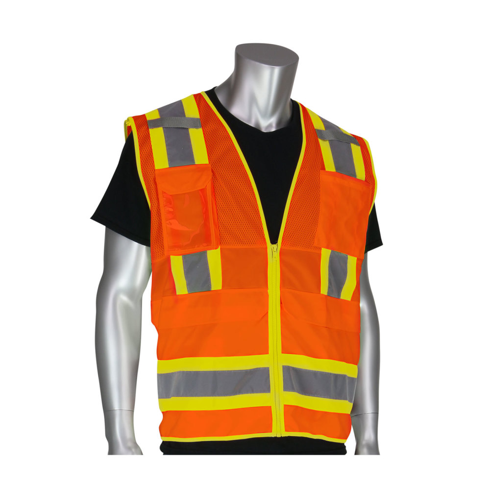 Protective Industrial Products Surveyors Tech Vest Hi-Vis Orange Two-Tone Ten Pocket 4X - Flockneti