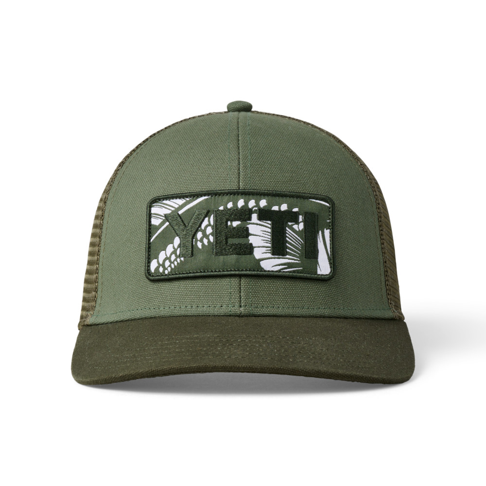 Yeti Bass Badge Olive Fishing Net Trucker Hat - Flockneti