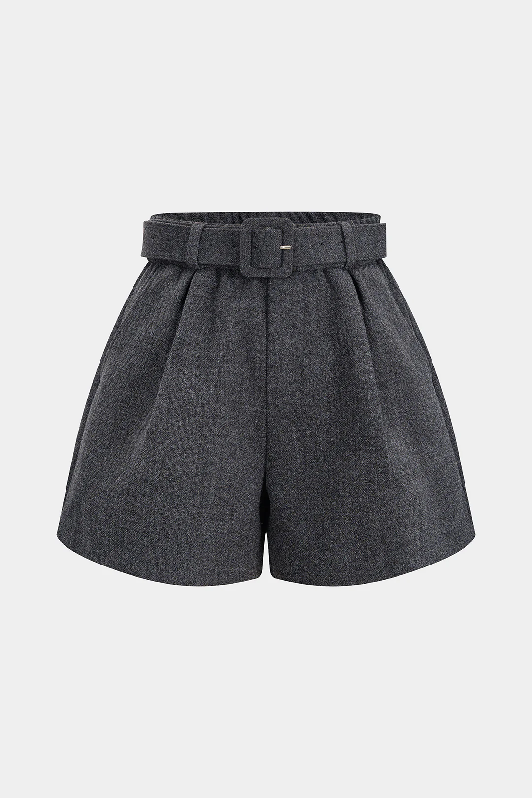 Woolen Belted Ruched High Waist Shorts - Flockneti