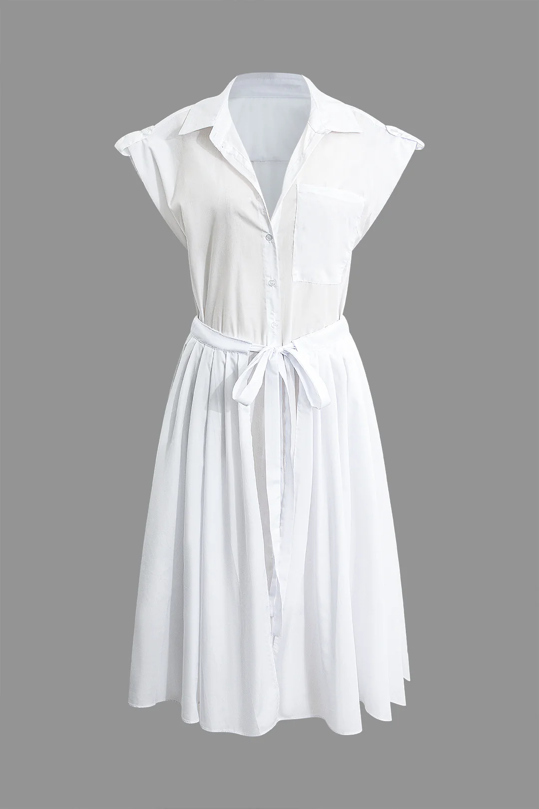 Ruched Pocket Belted Short Sleeve Midi Dress - Flockneti