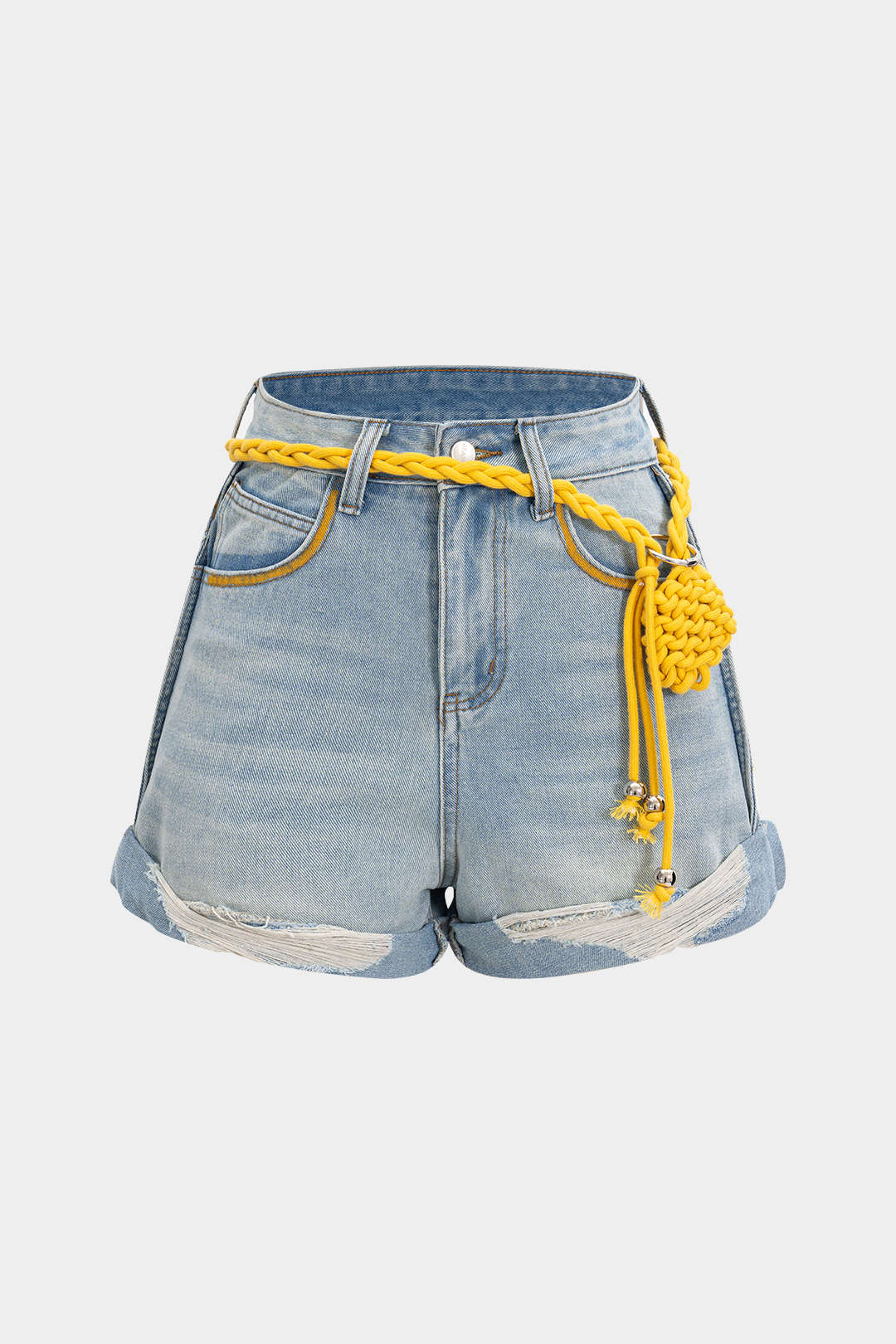 Denim High Waist Belted Wide Leg Shorts - Flockneti