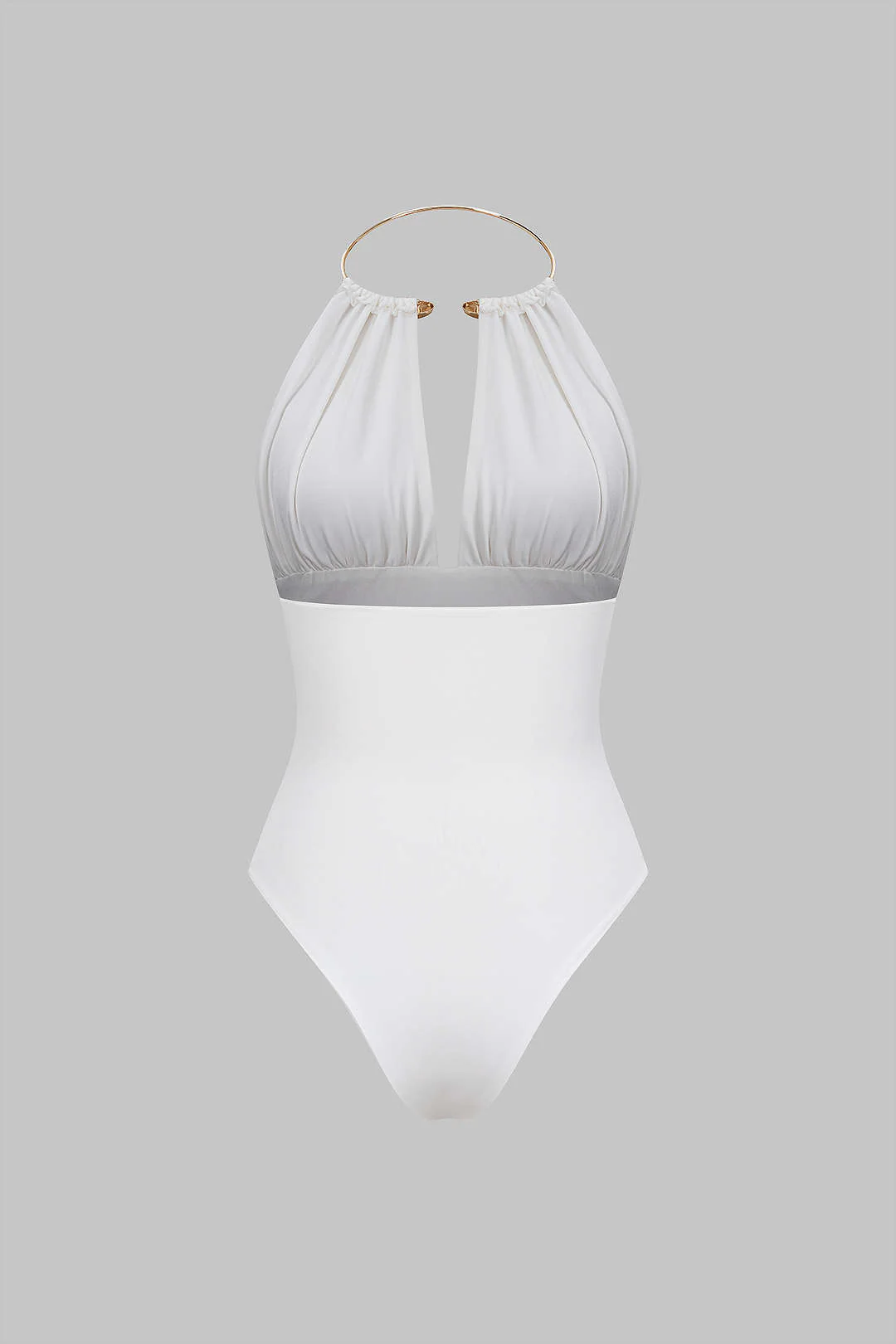 Metallic Decor Halter Neck Ruched Sleeveless Backless Bodysuit - Flockneti