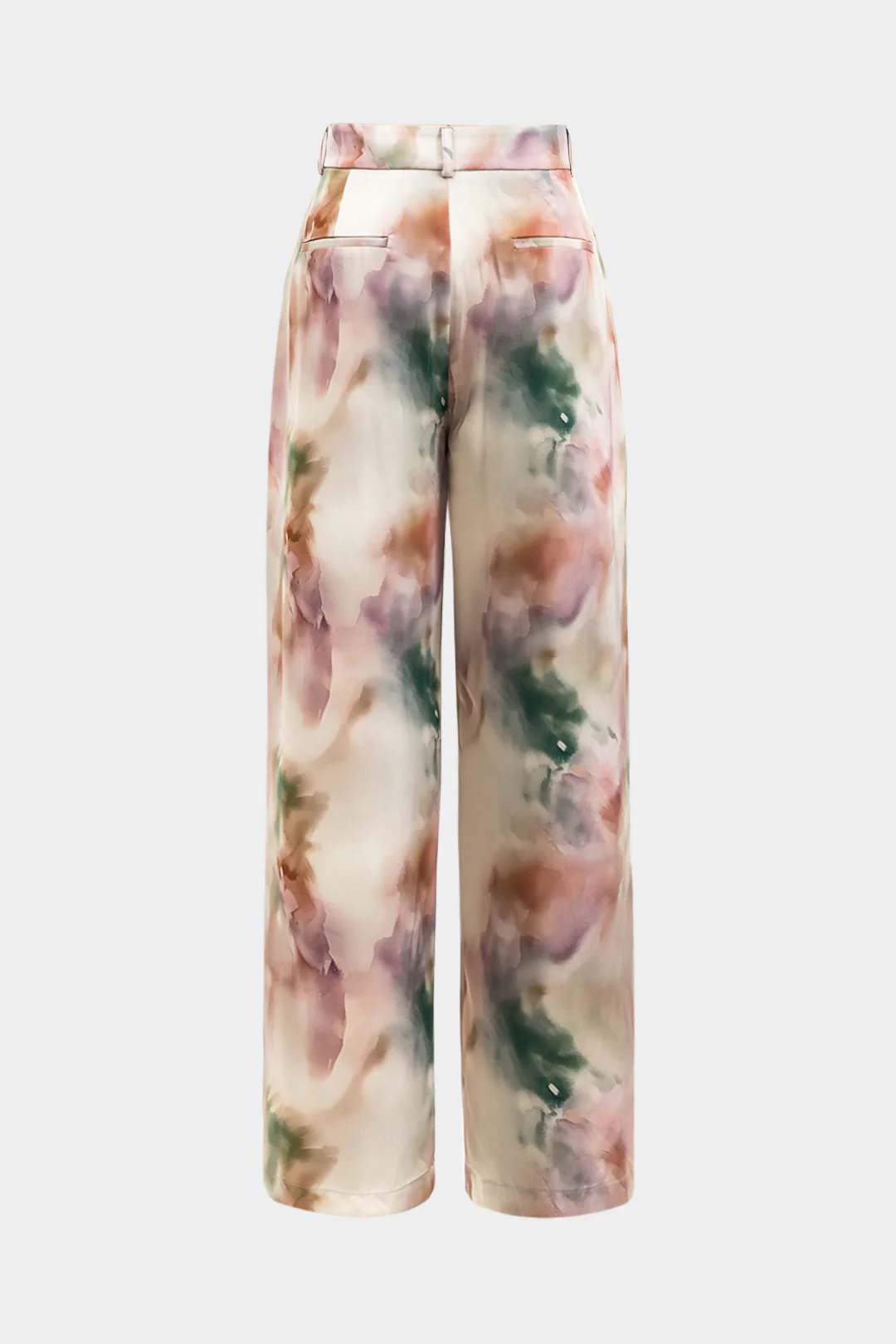 Watercolor Print Satin Pocket Trousers - Flockneti