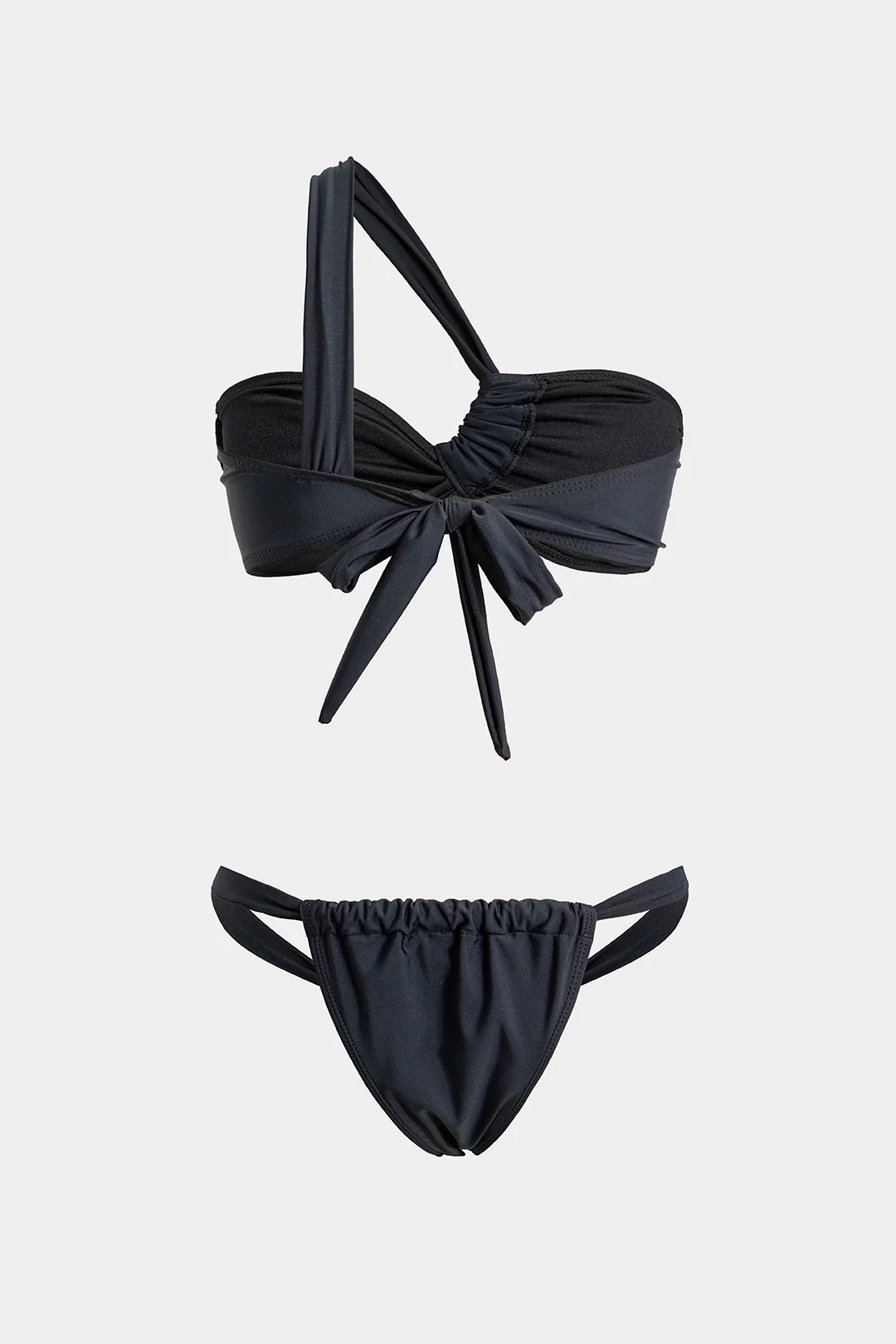 Asymmetrical Ruched Tie Up Bikini Set - Flockneti