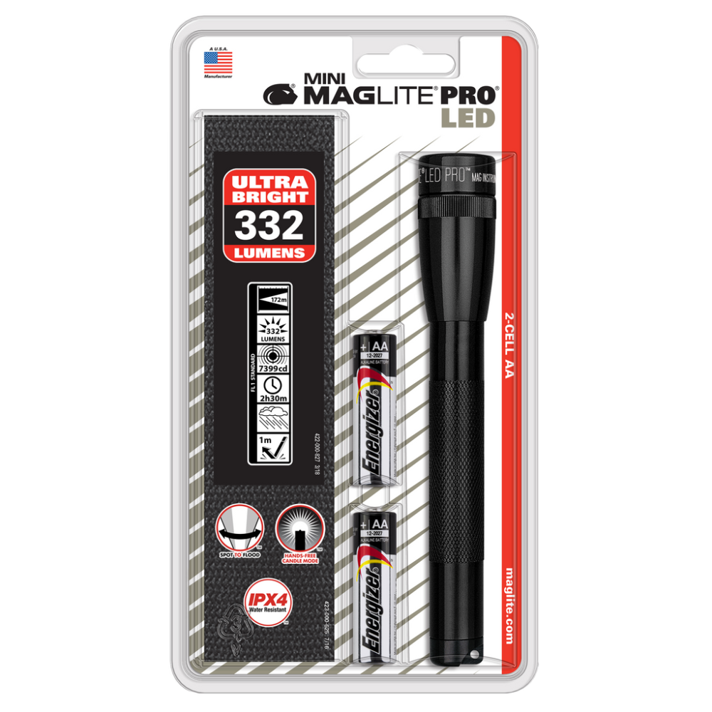 Maglite Mini Pro LED 2-Cell AA Black Flashlight with Holster - Flockneti