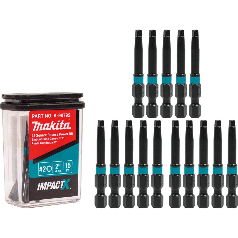 Makita Impact X #2 Square Recess 2? Power Bit 15/pk - Flockneti
