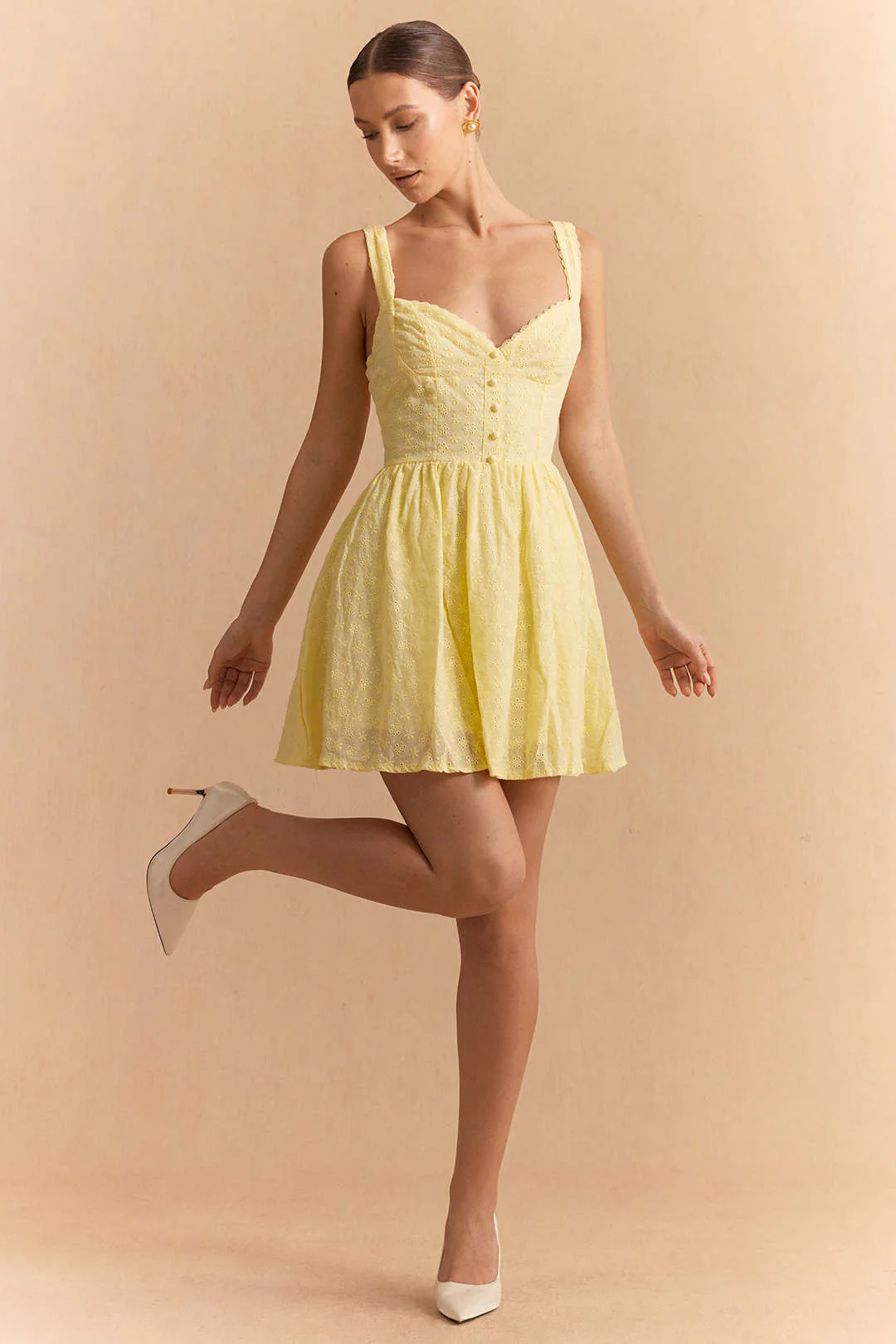 V-Neck Lace Hollow Out Sleeveless Mini Dress - Flockneti