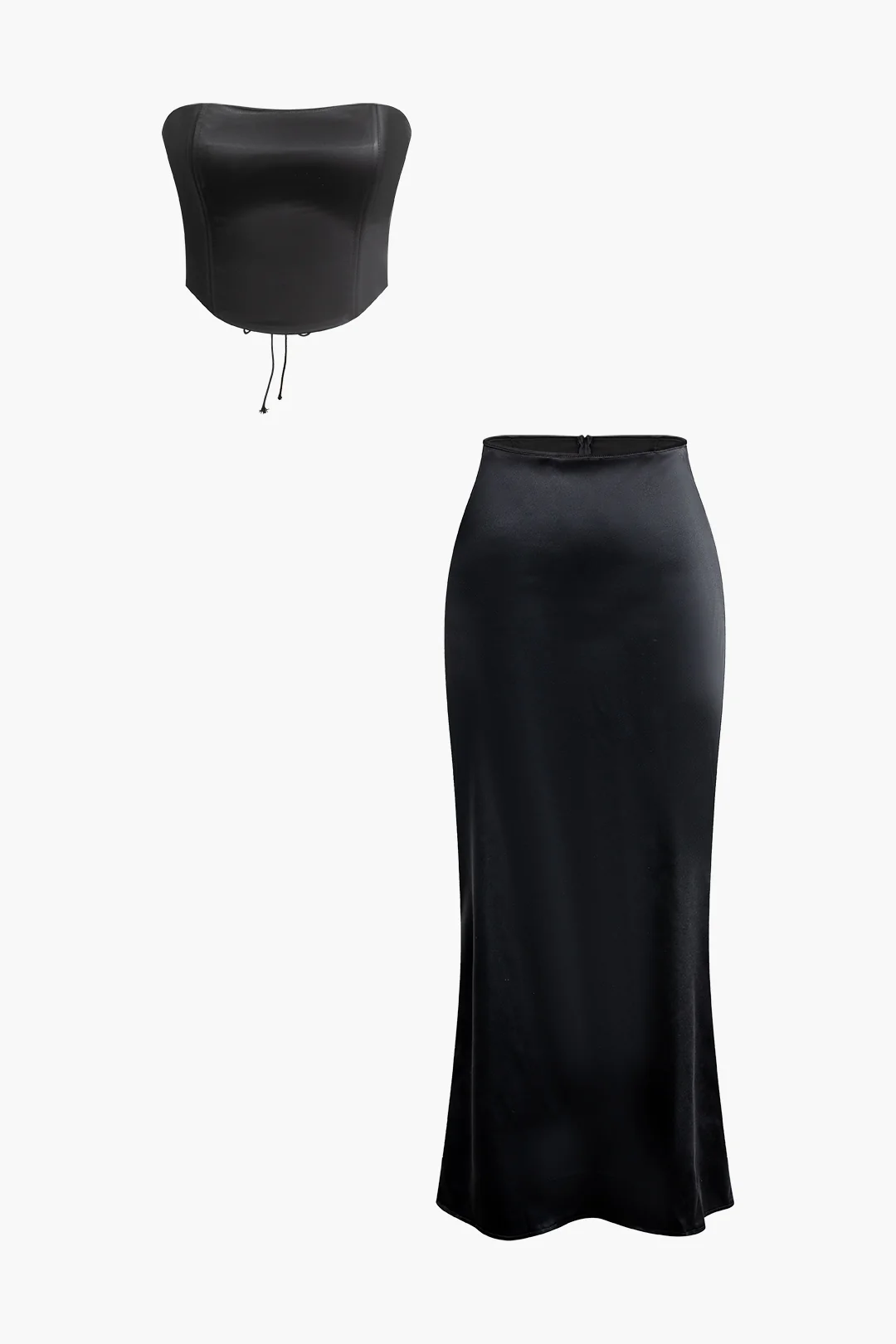 Tie Up Tube Top And Bodycon Long Skirt Set - Flockneti