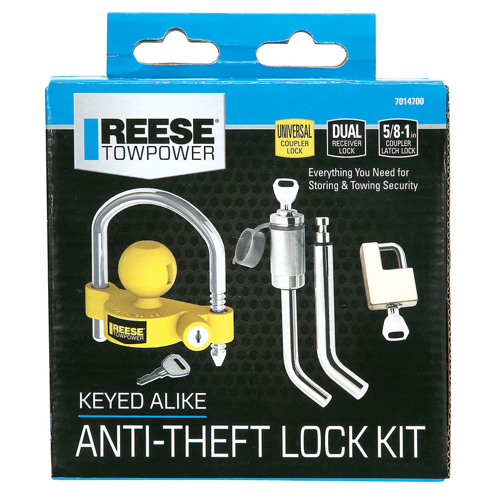 Reese Chrome Keyed Trailer Hitch & Coupler Anti Theft Lock Kit - Flockneti