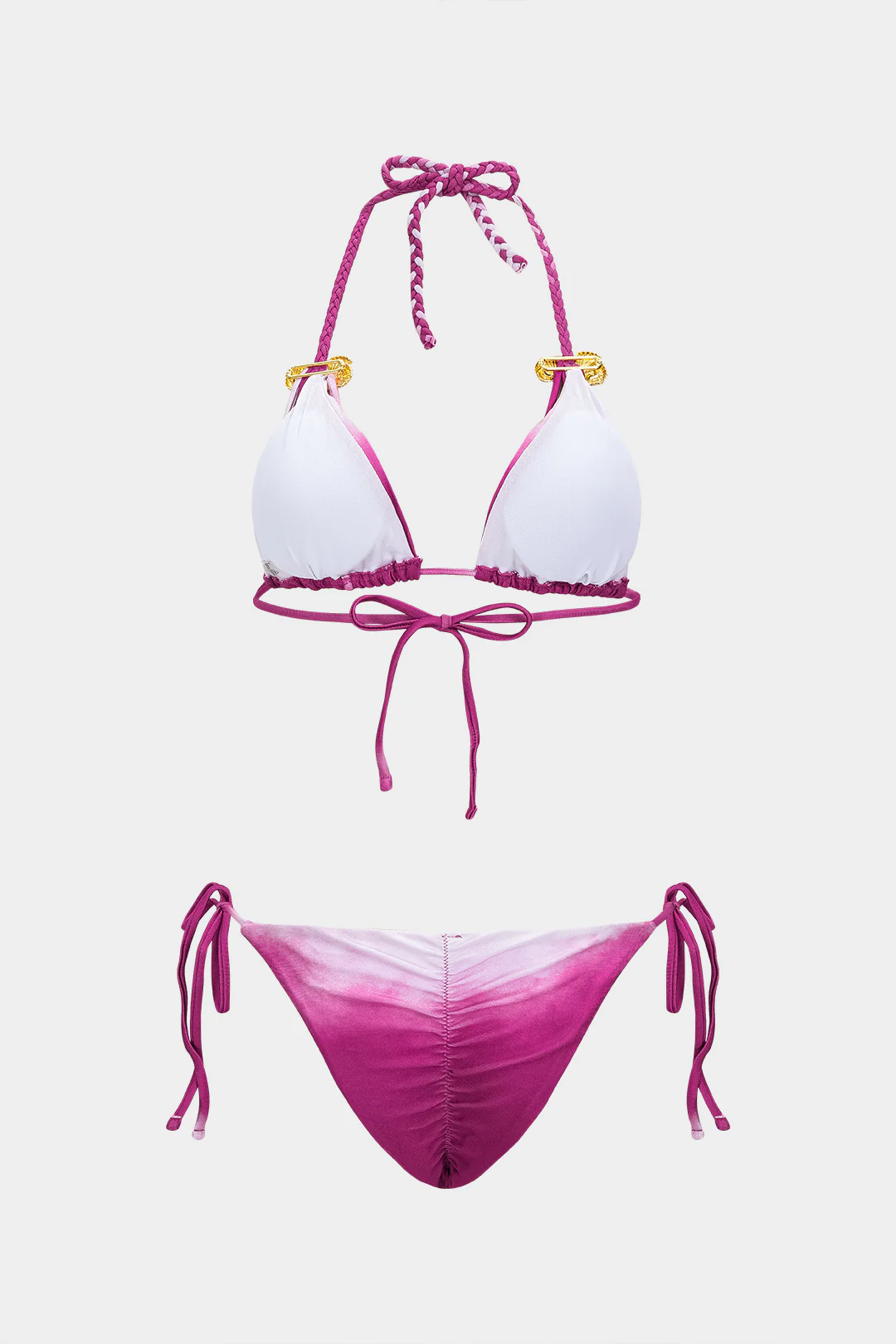 Ombre Print Halter Tie-Up Metallic Bikini Set - Flockneti