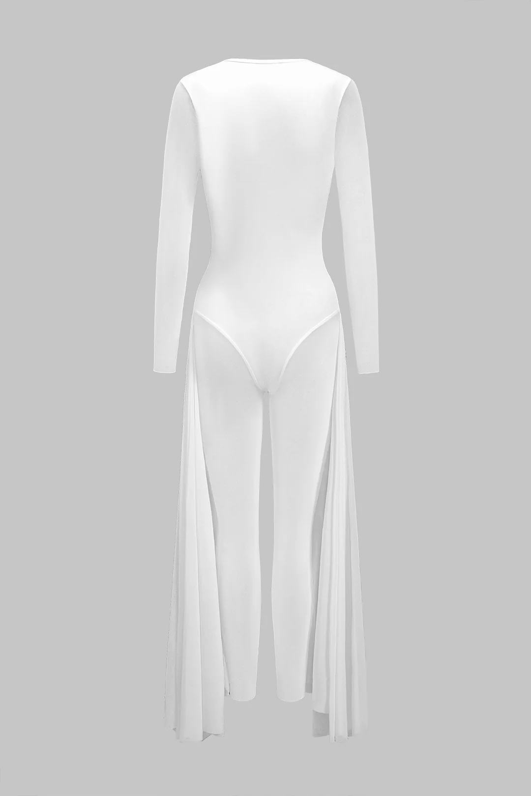 Mesh Sheer Zipper Bustier Corset Long Sleeve Jumpsuit - Flockneti