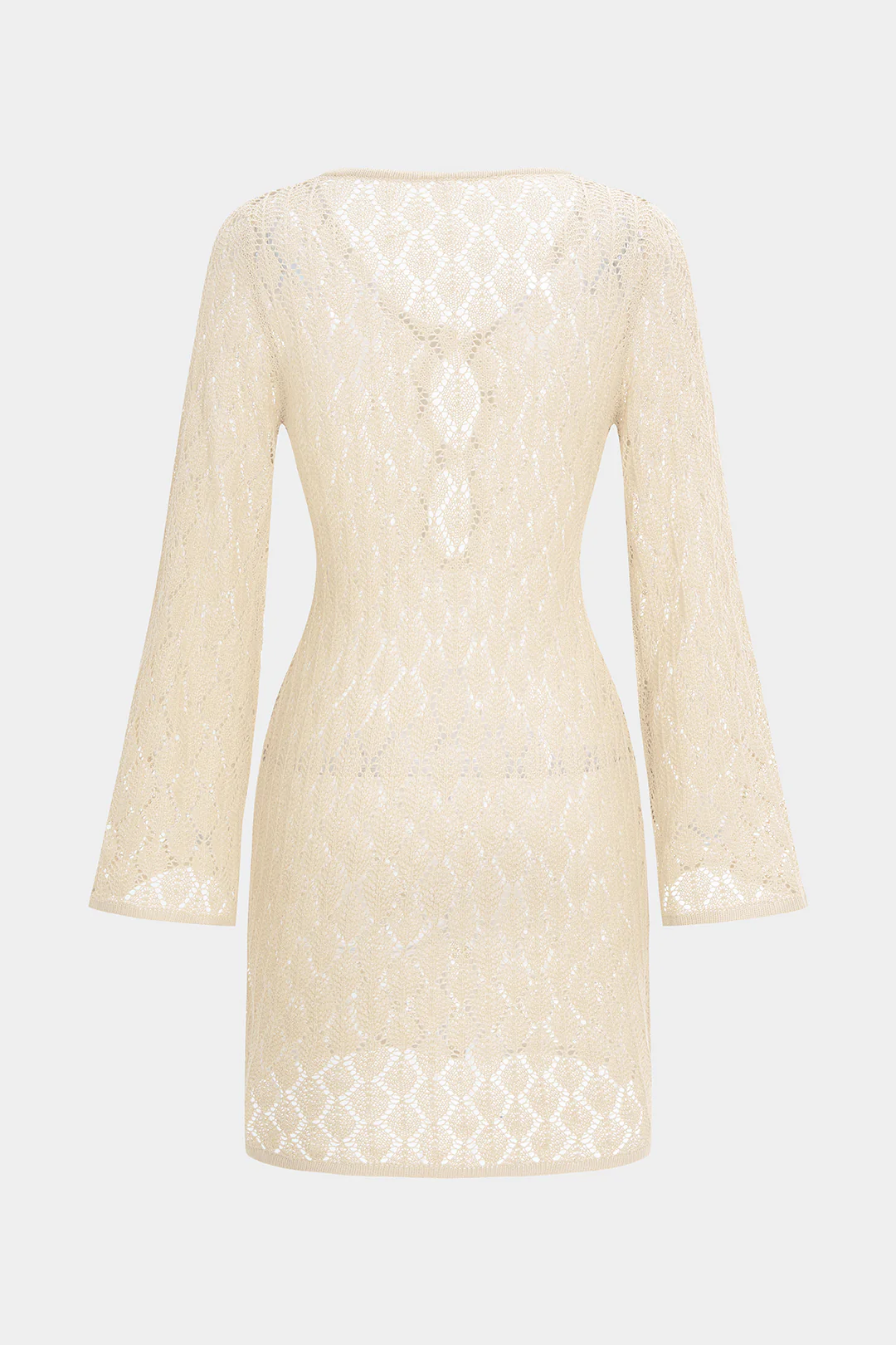 Knit Cut Out V-Neck Long Sleeve Dress - Flockneti