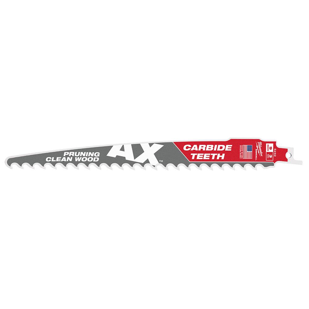 Milwaukee 9″ 3 TPI The AX with Carbide Teeth for Pruning & Clean Wood SAWZALL Blade 1PK - Flockneti