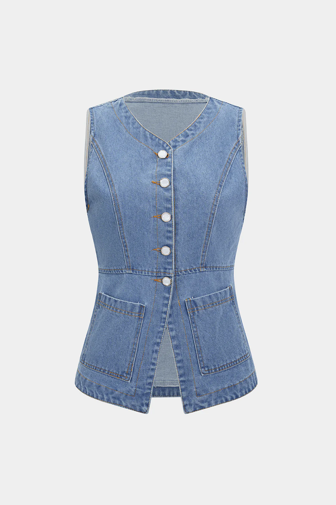 Denim Button Pocket Vest - Flockneti
