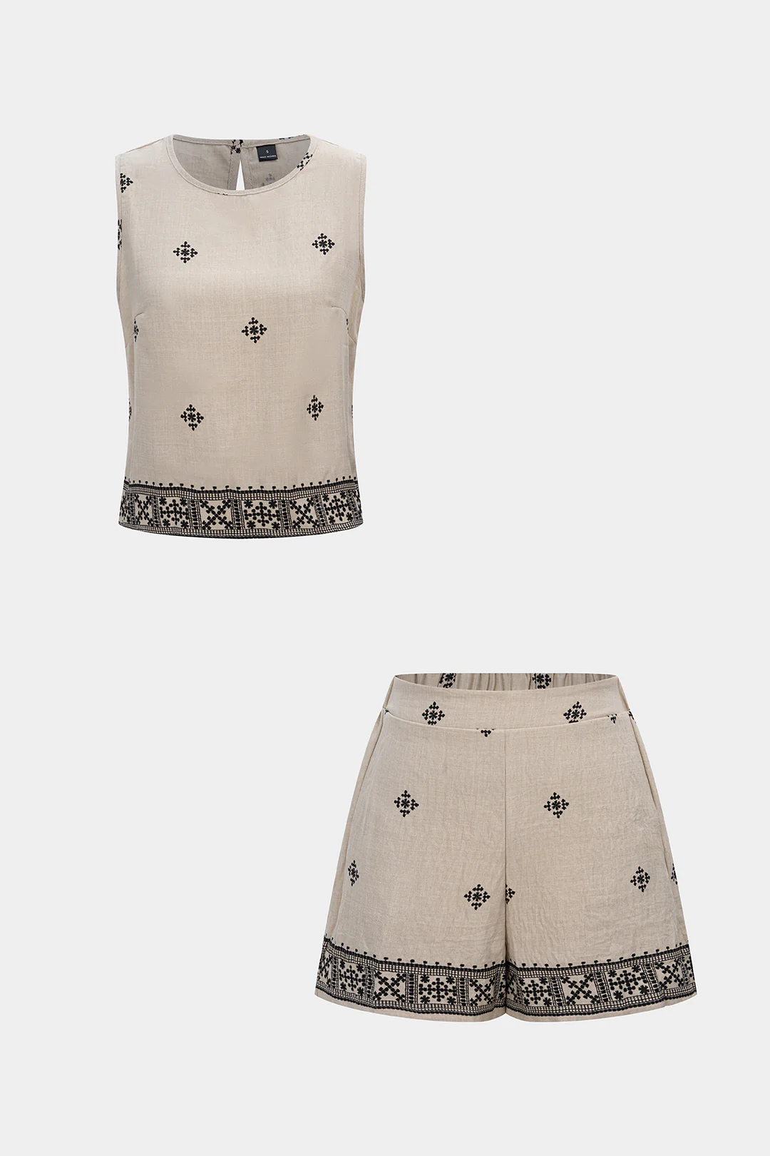 Contrast Print Round Neck Tank Top And High Waist Shorts Set - Flockneti