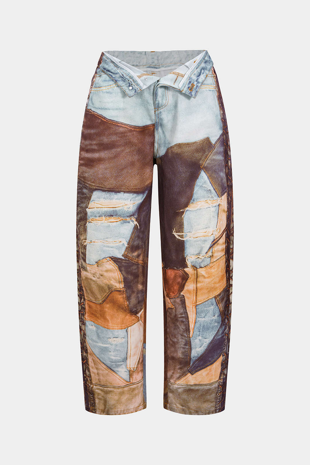 Color Block Button Wide Leg Trousers - Flockneti