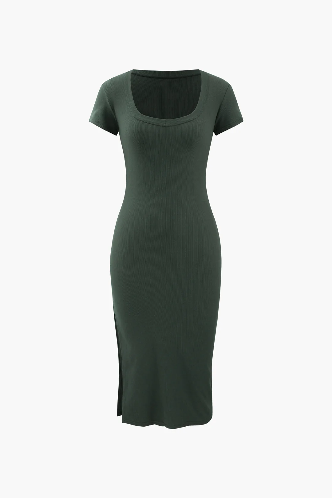Solid Short Sleeve Slit Midi Dress - Flockneti