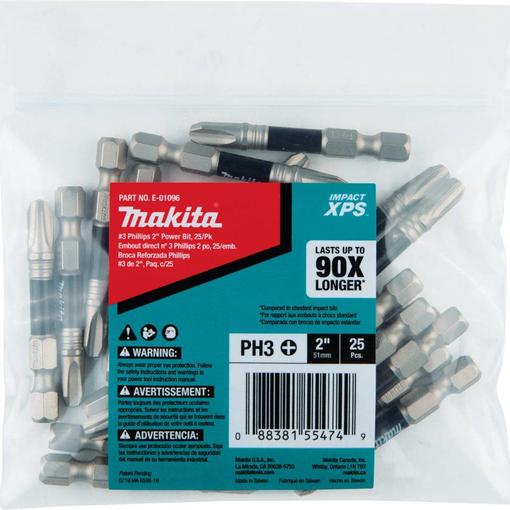 Makita Impact XPS #3 Phillips 2″ Power Bit – 25 Pack - Flockneti