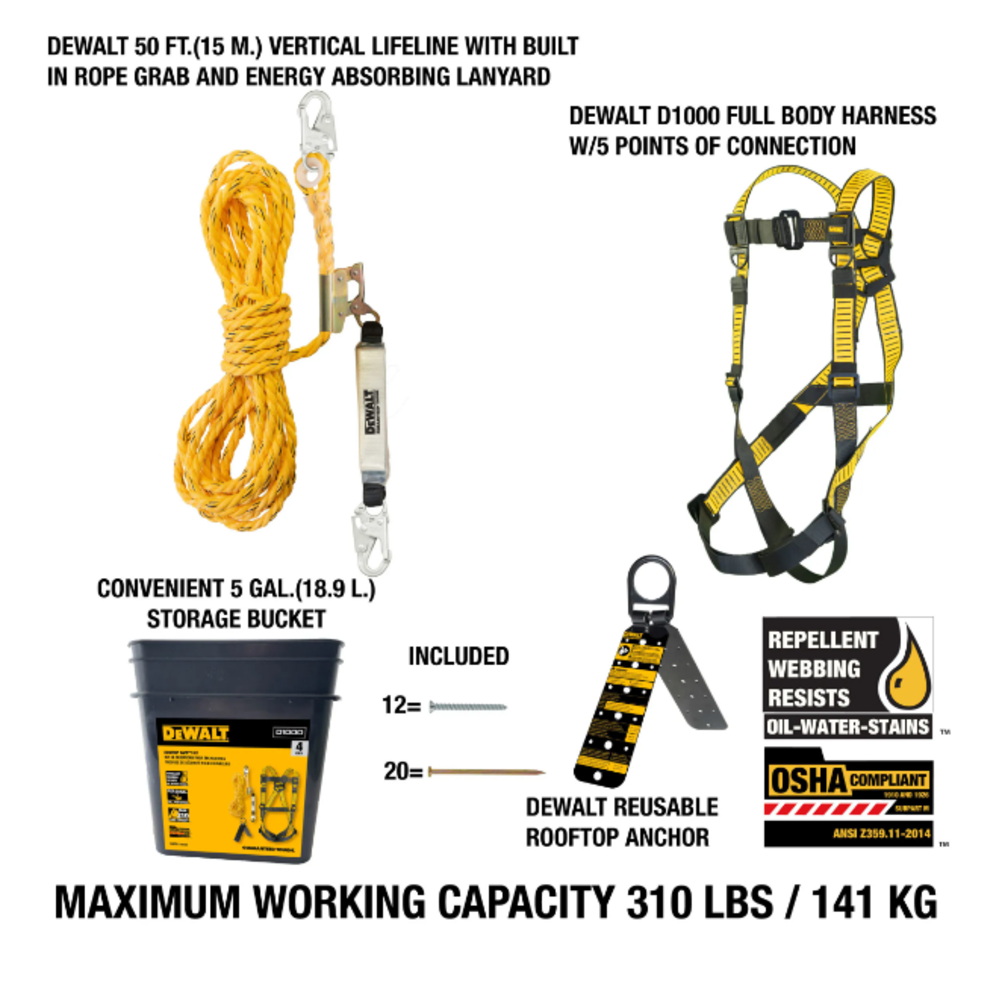 DEWALT Fall Protection Rooftop Safety Kit - Flockneti