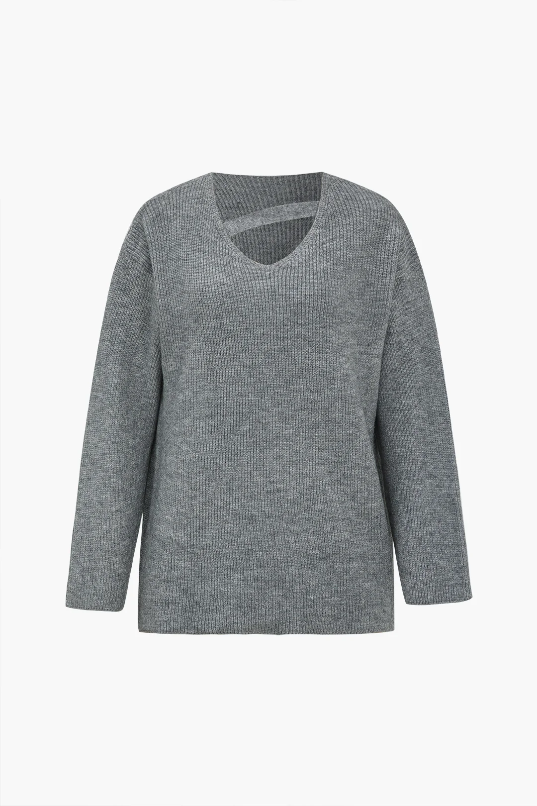 Knit Asymmetrical V-Neck Long-Sleeve Top - Flockneti