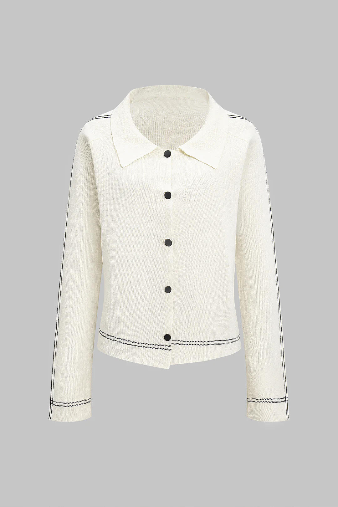 Knit Contrast Binding Long-Sleeve Top - Flockneti