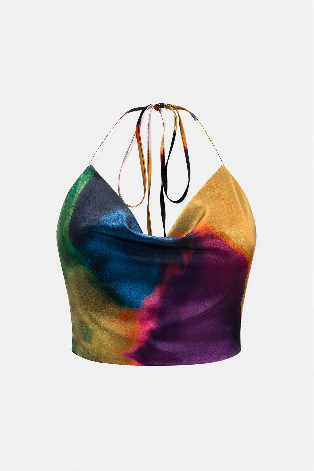 Plus Size Ombre Print Satin Zipper Tie-Up Cami Top - Flockneti