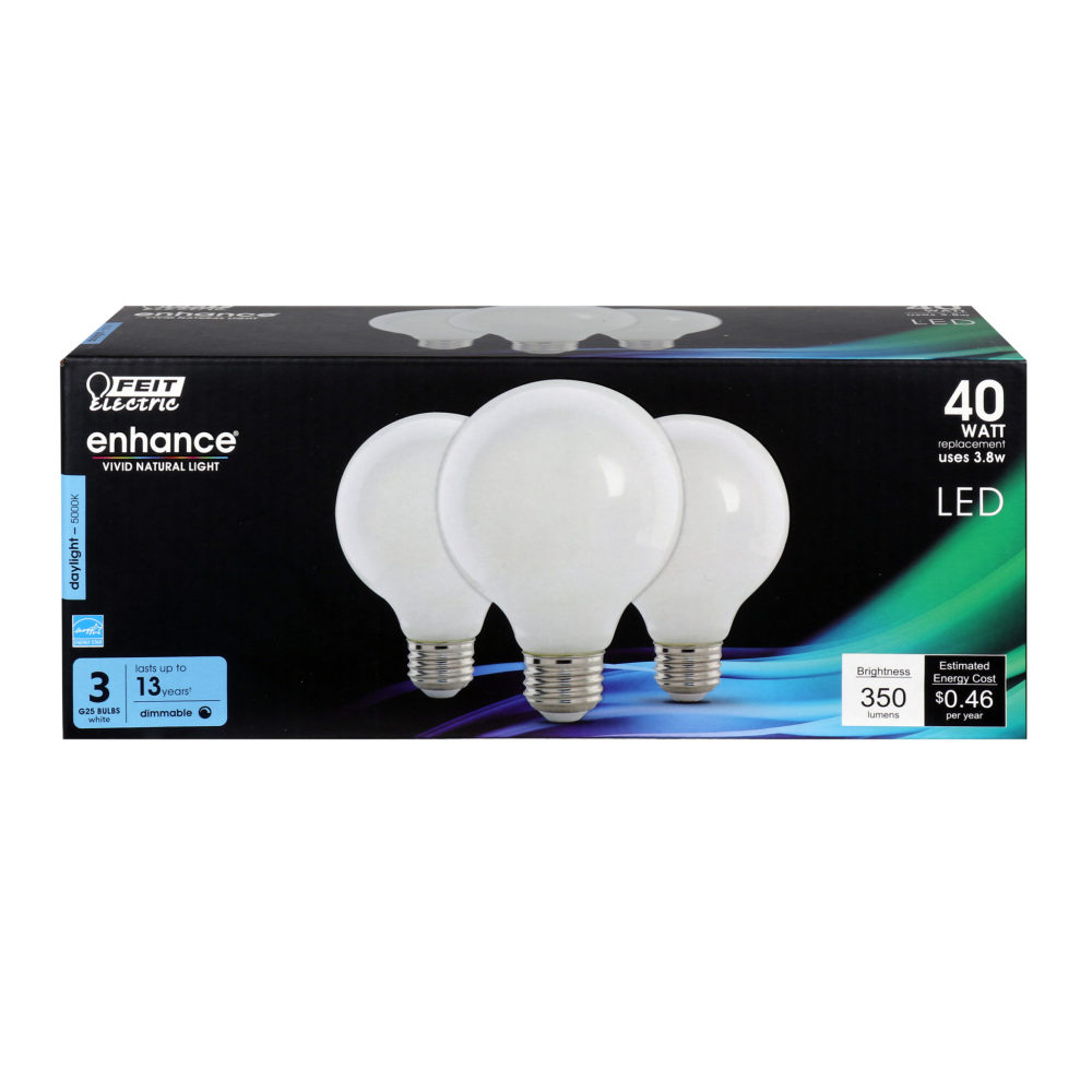 Feit Electric 40W G25 5000K Filament LED Bulb 3pk - Flockneti