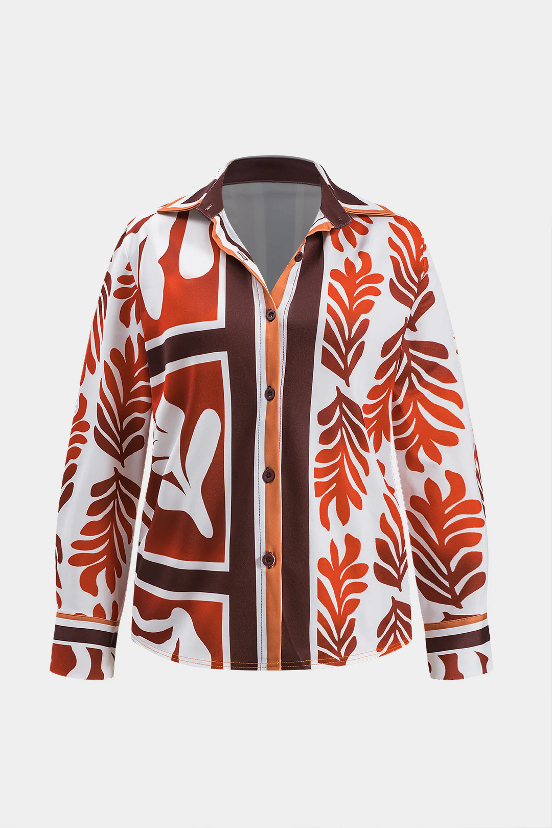 Plus Size Bohemian Print Button Long Sleeve Shirt And Button Shorts Set - Flockneti