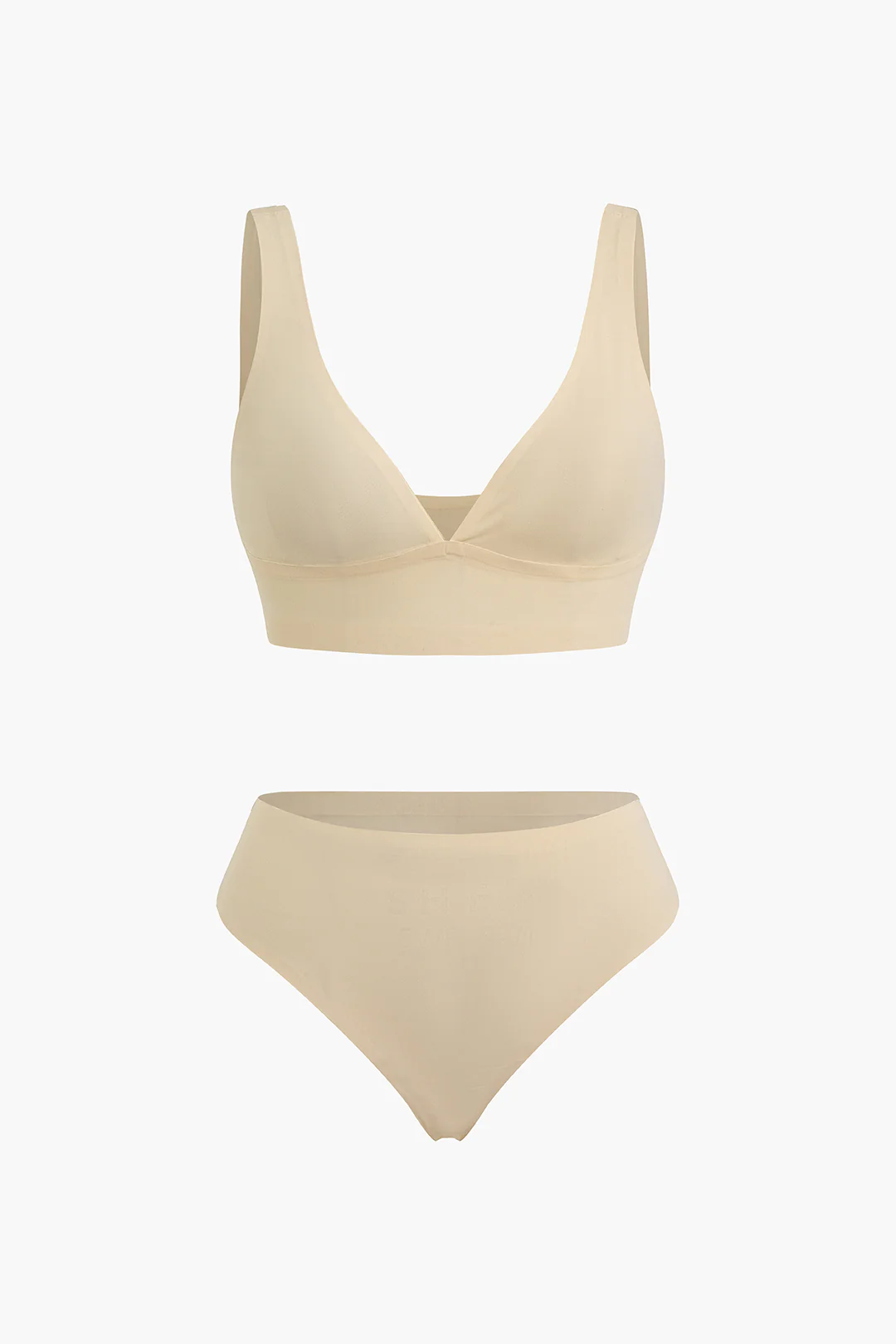 Solid V-Neck Two-Piece Lingerie - Flockneti