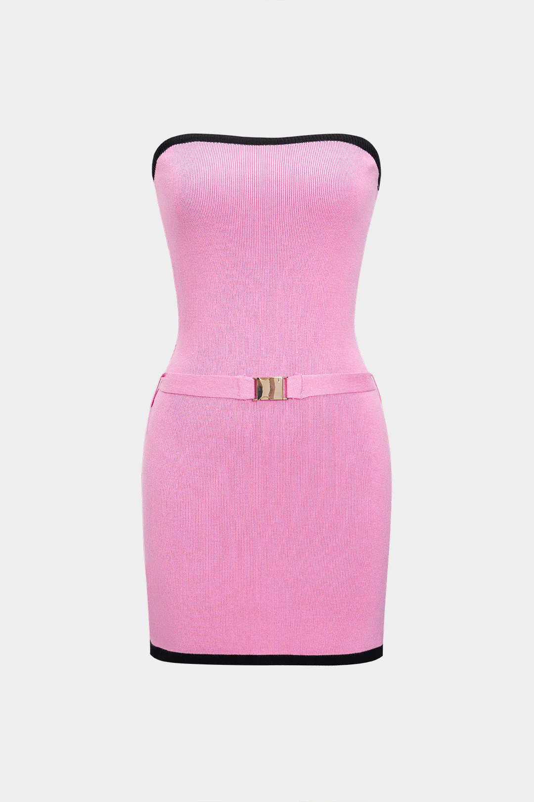 Knit Contrast Binding Belted Strapless Sleeveless Dress - Flockneti