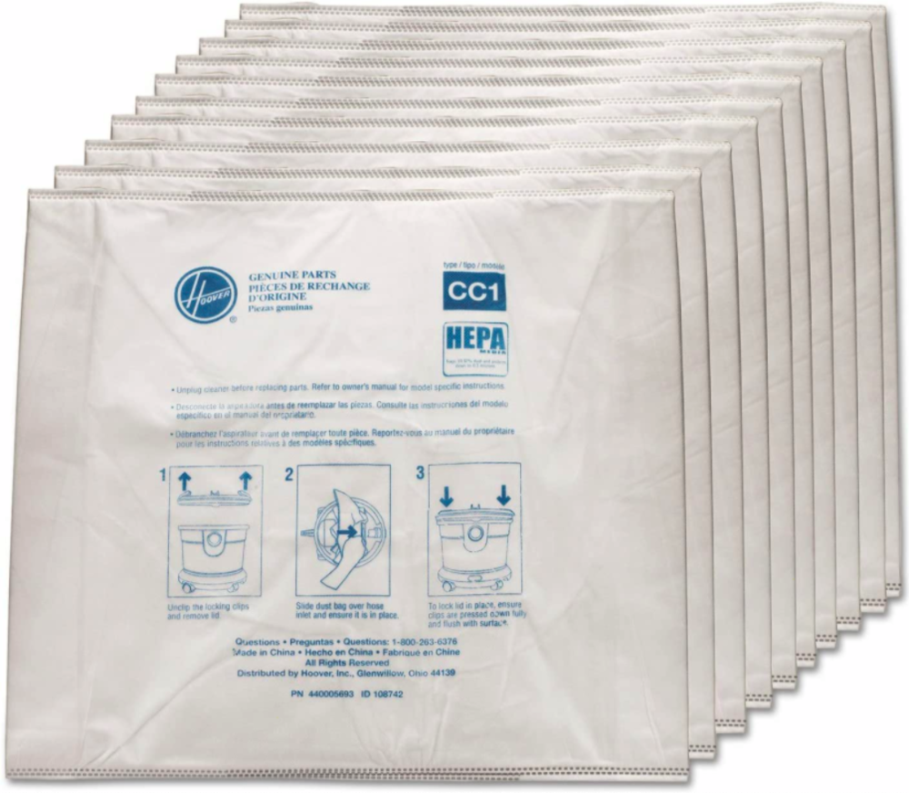 Hoover Commercial Vacuum Vacuum Bag-CC1 Hepa for Hushtone CH32008 10 Pack - Flockneti