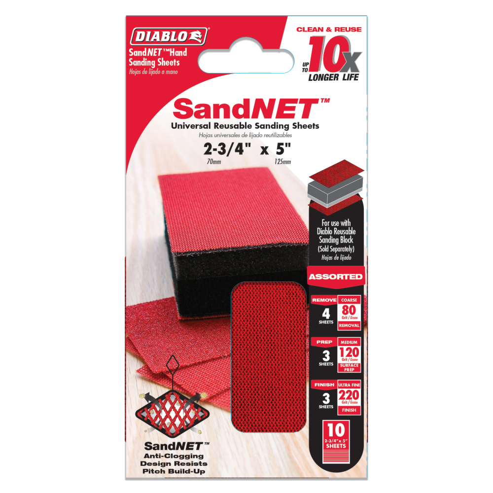 Diablo Tools SandNET Sanding Sheet Assorted Pack 2 3/4″ x 5″ Reusable 10pc - Flockneti