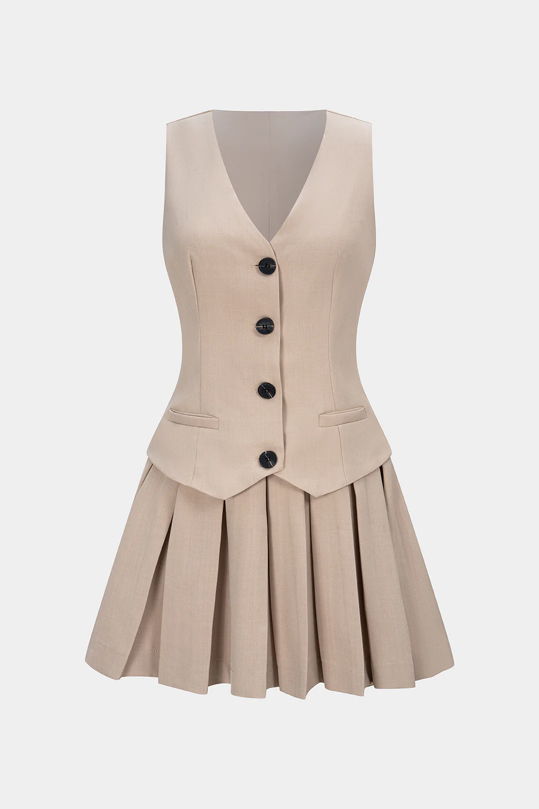 V-Neck Pleated Sleeveless Mini Dress - Flockneti