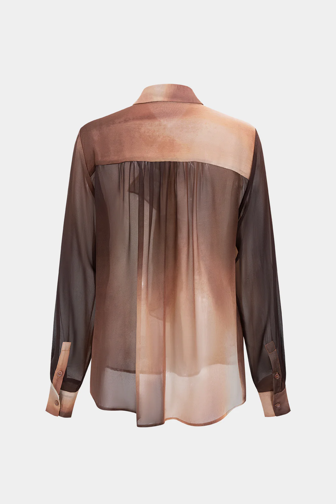 Tie Dye Ombre Print Chiffon Button Ruffle Long-Sleeve Top - Flockneti