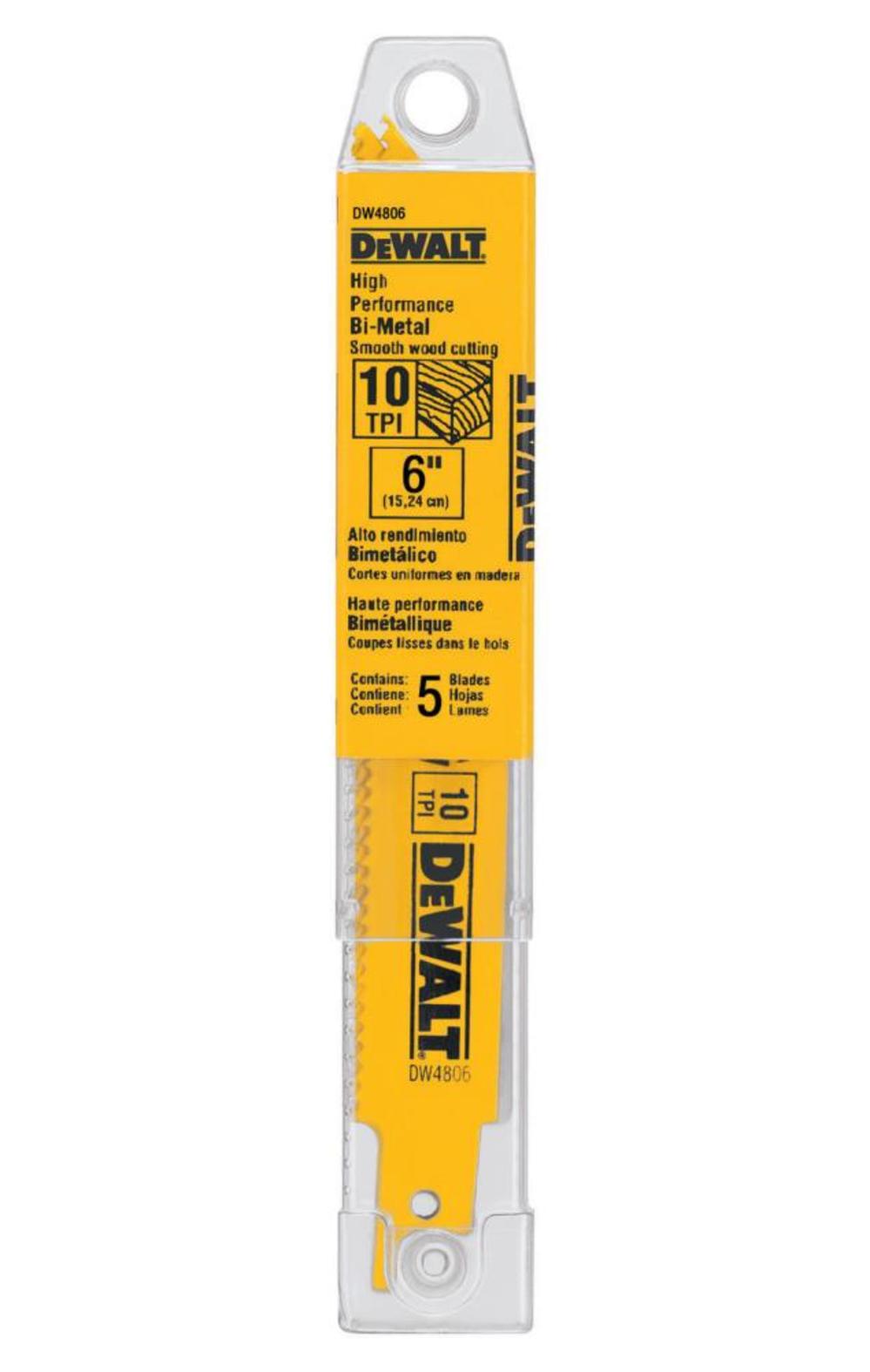 DEWALT 6 In. 10 TPI Straight Back Bi-Metal Reciprocating Saw Blade General Purpose (5 pack) - Flockneti