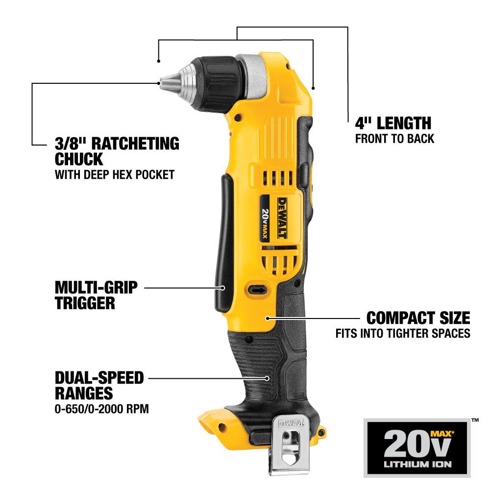 DEWALT 20V MAX 3/8″ Right Angle Drill/Driver with Starter Kit Bundle - Flockneti
