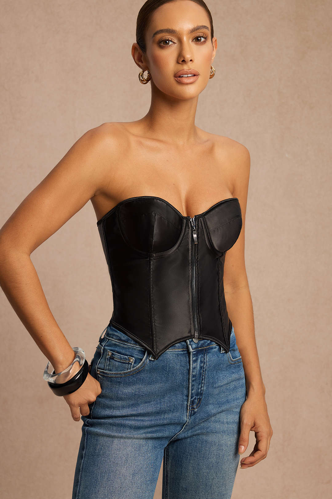 Satin Zipper Tie-Back Strapless Tube Top - Flockneti