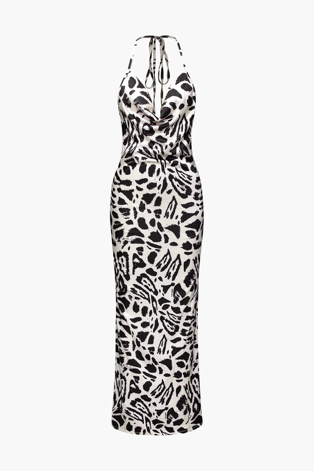 Leopard Print Halter Neck Tie Up Backless Maxi Dress - Flockneti
