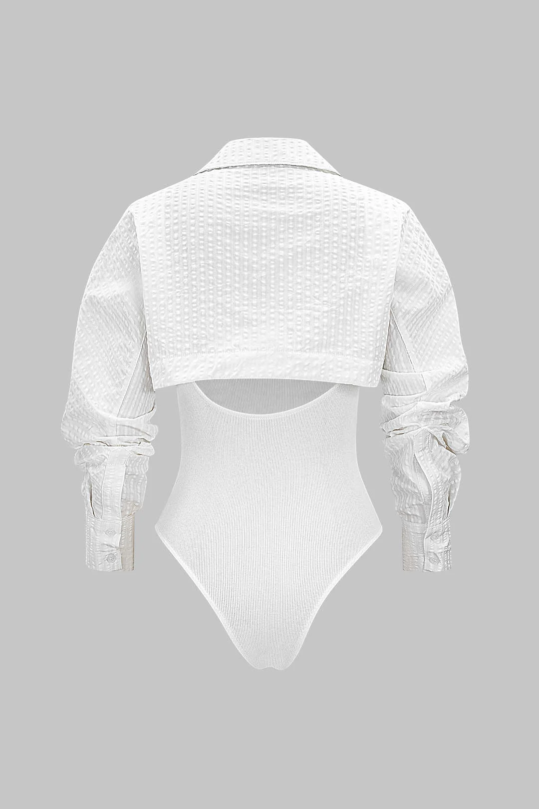 Button Detail Cut Out Long Sleeve Bodysuit - Flockneti