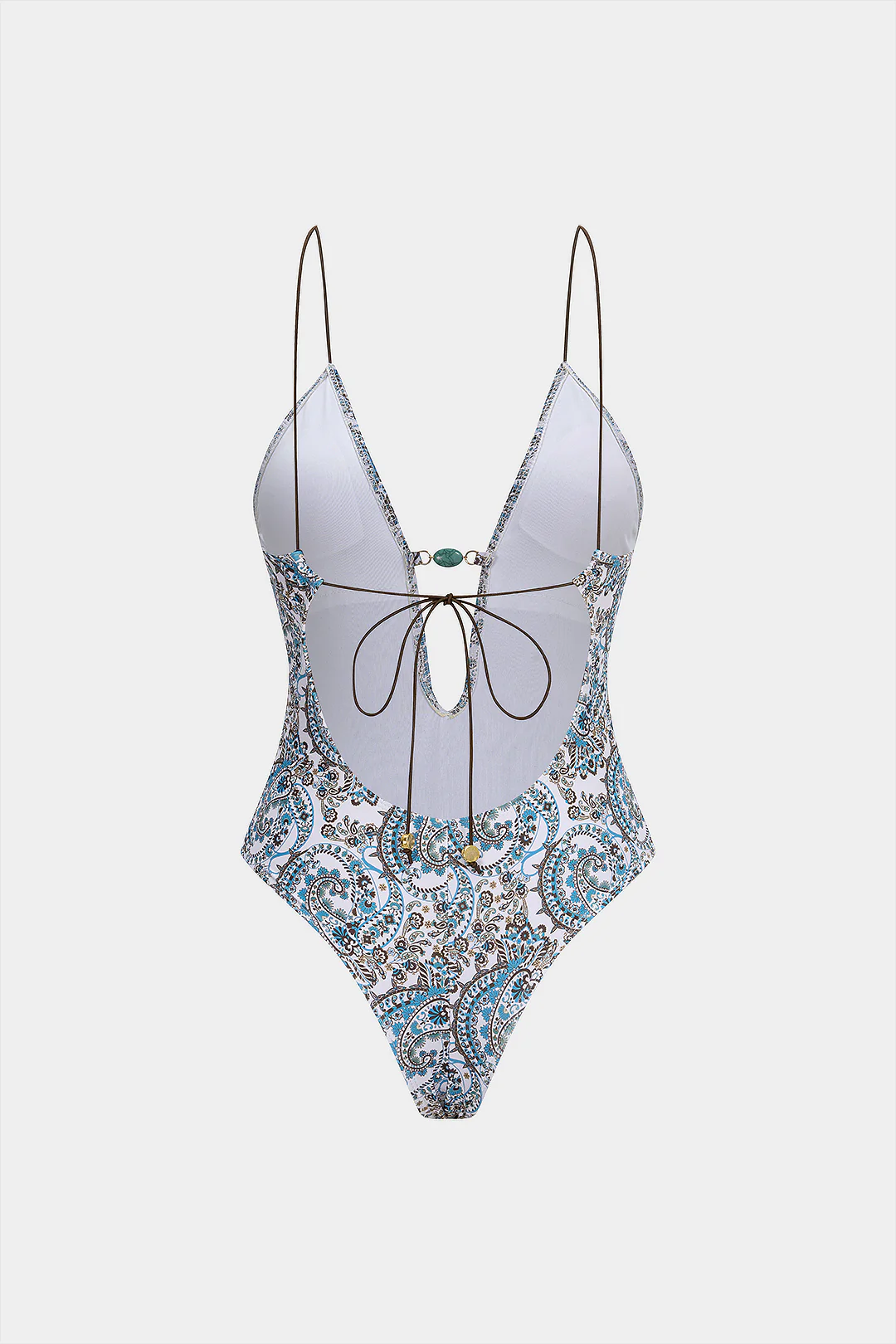 Artistic Print V-Neck Tie Back Backless Swimsuit - Flockneti