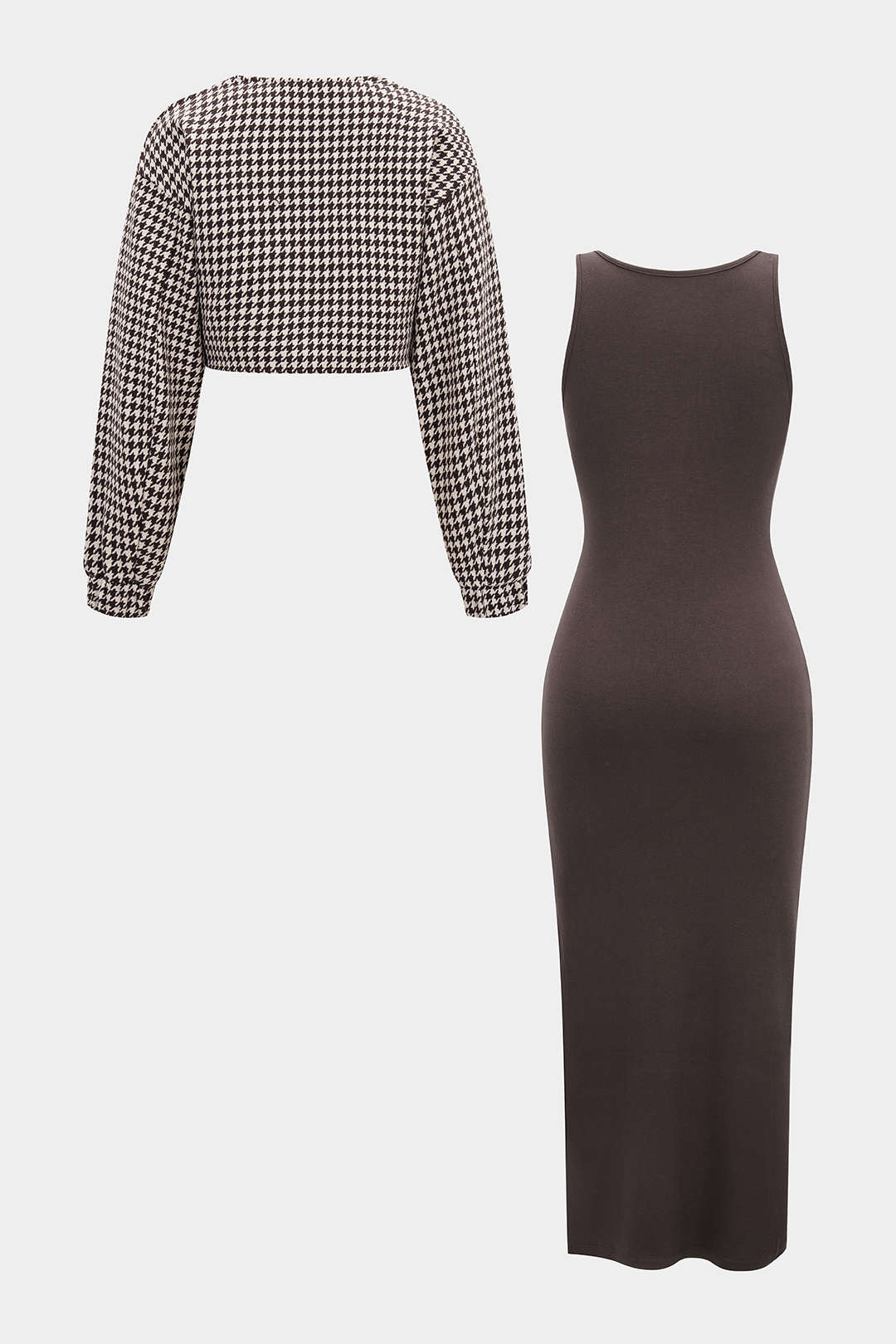 Asymmetrical Long Sleeve Top And Sleeveless Bodycon Dress Set - Flockneti