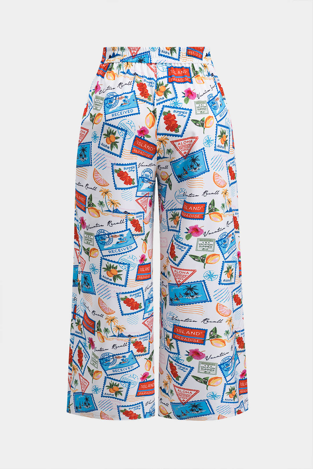 Plus Size Pop Art Print Tie Front Wide Leg Trousers - Flockneti