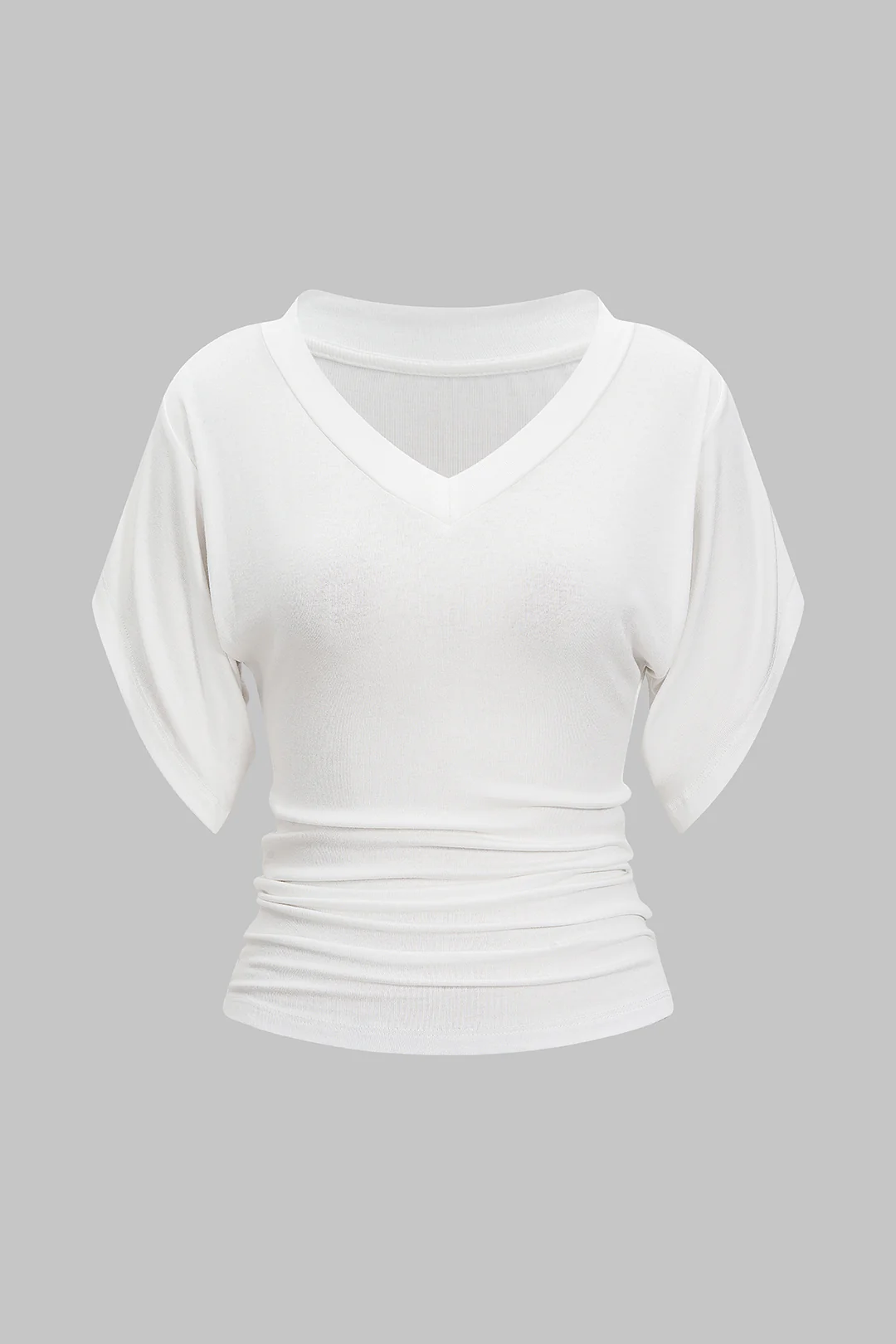 V-Neck Waist-Cinching Ruched T-Shirt - Flockneti