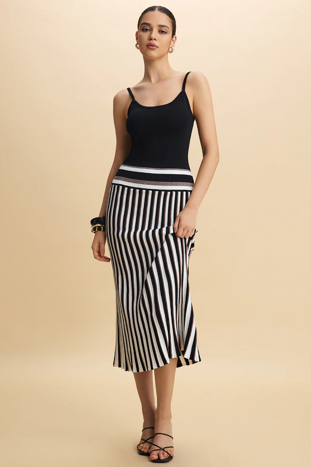 Knit Contrast Slip Sleeveless Dress - Flockneti