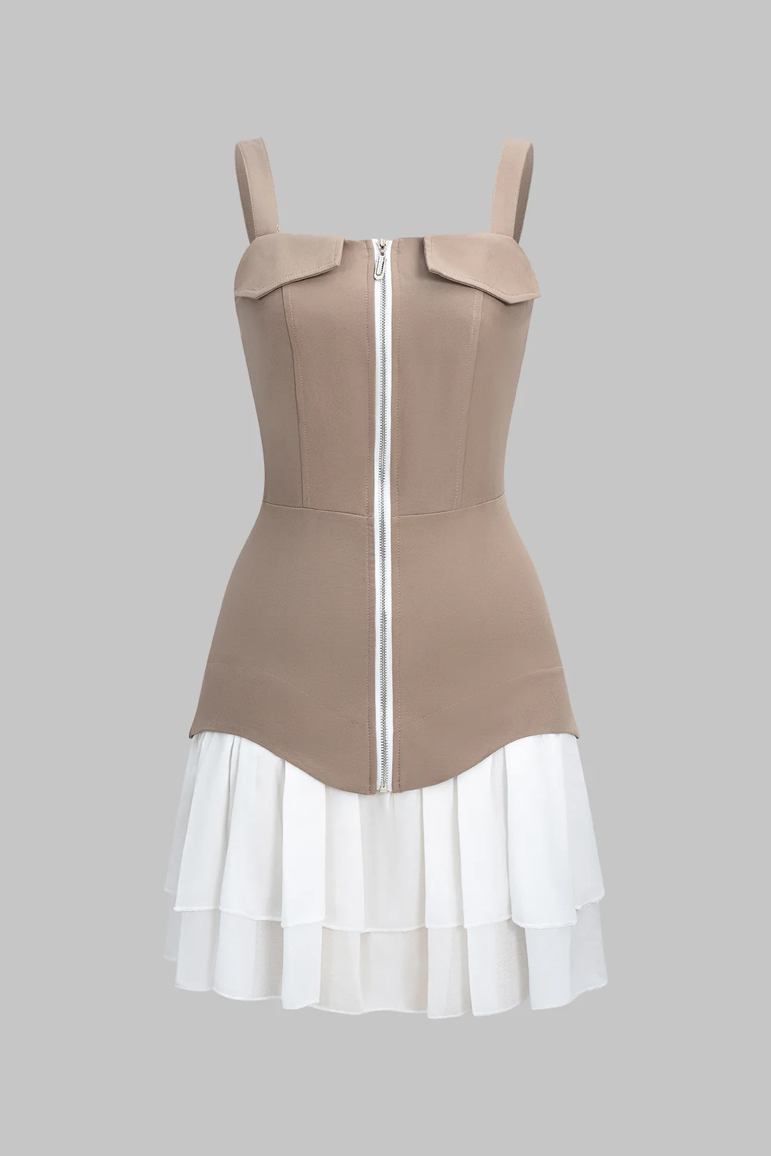 Chiffon Patchwork Zipper Sleeveless Mini Dress - Flockneti